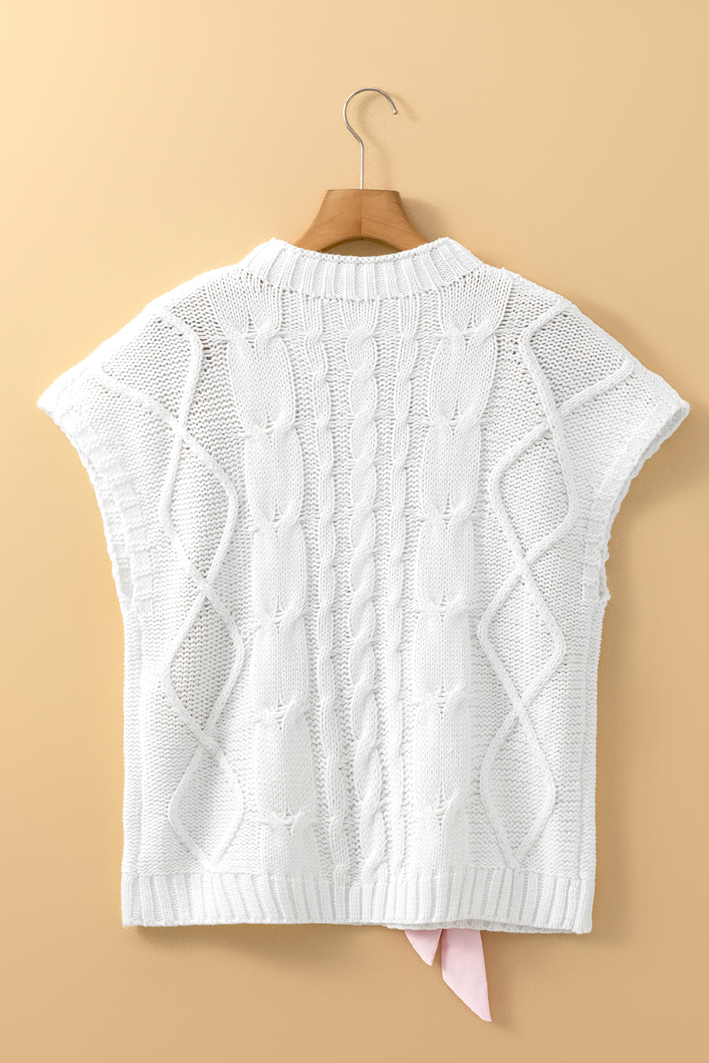 White Sweet Satin Bowknot Cable Knit Top