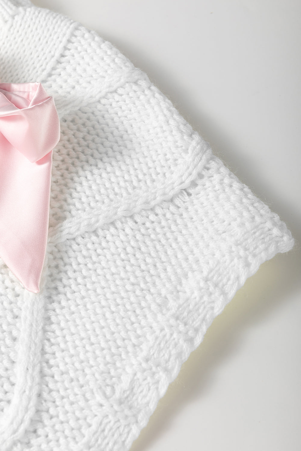 White Sweet Satin Bowknot Cable Knit Top