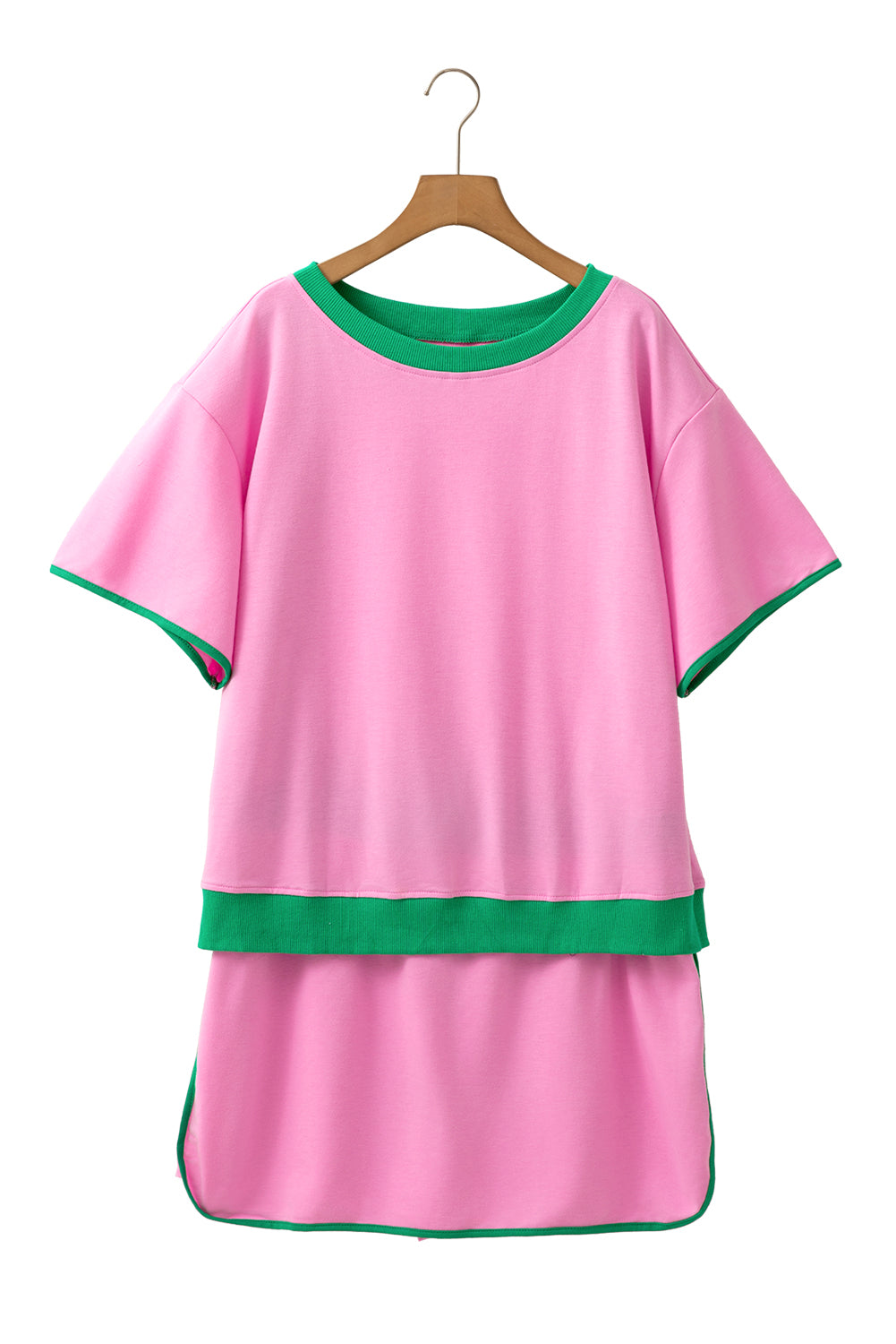Turquoise Plus Size Contrast Trim T Shirt and Skort Two Piece Set