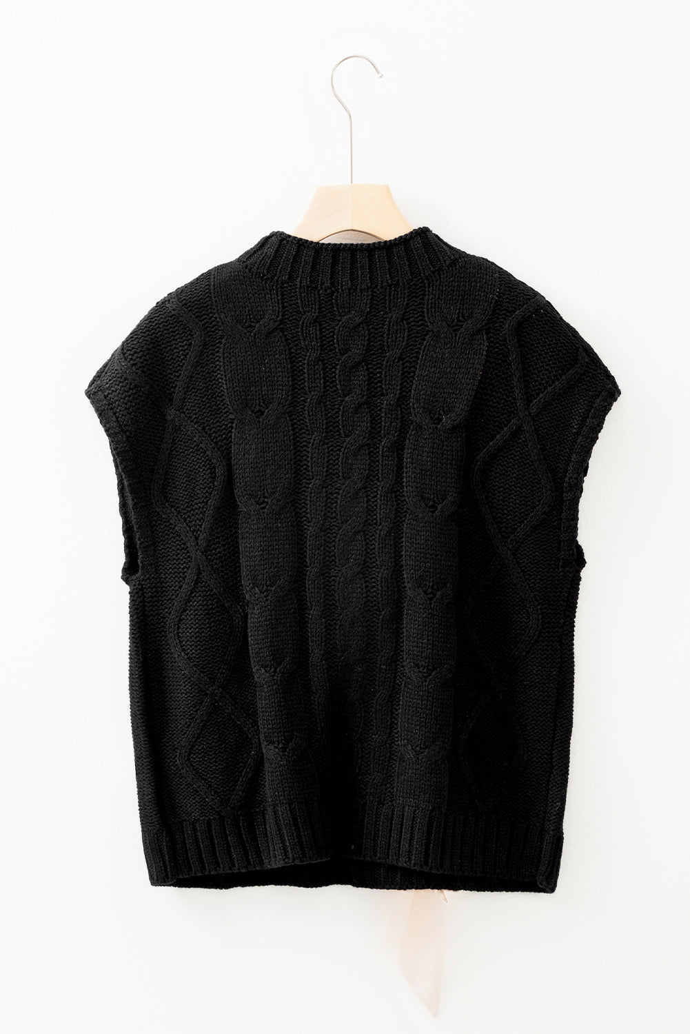 White Sweet Satin Bowknot Cable Knit Top