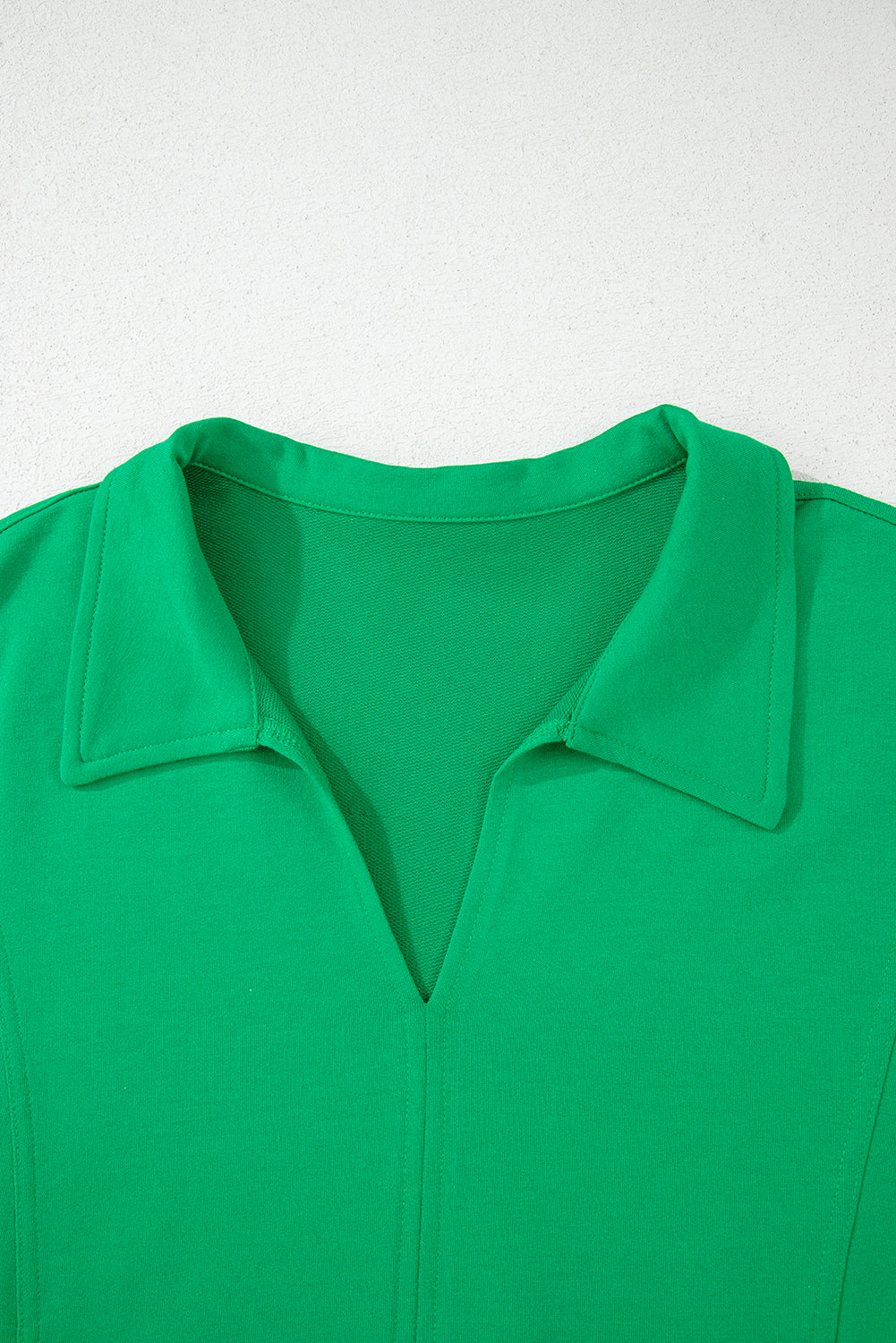 Bright Green Turn-Down Collar Plain Plus Size Blouse
