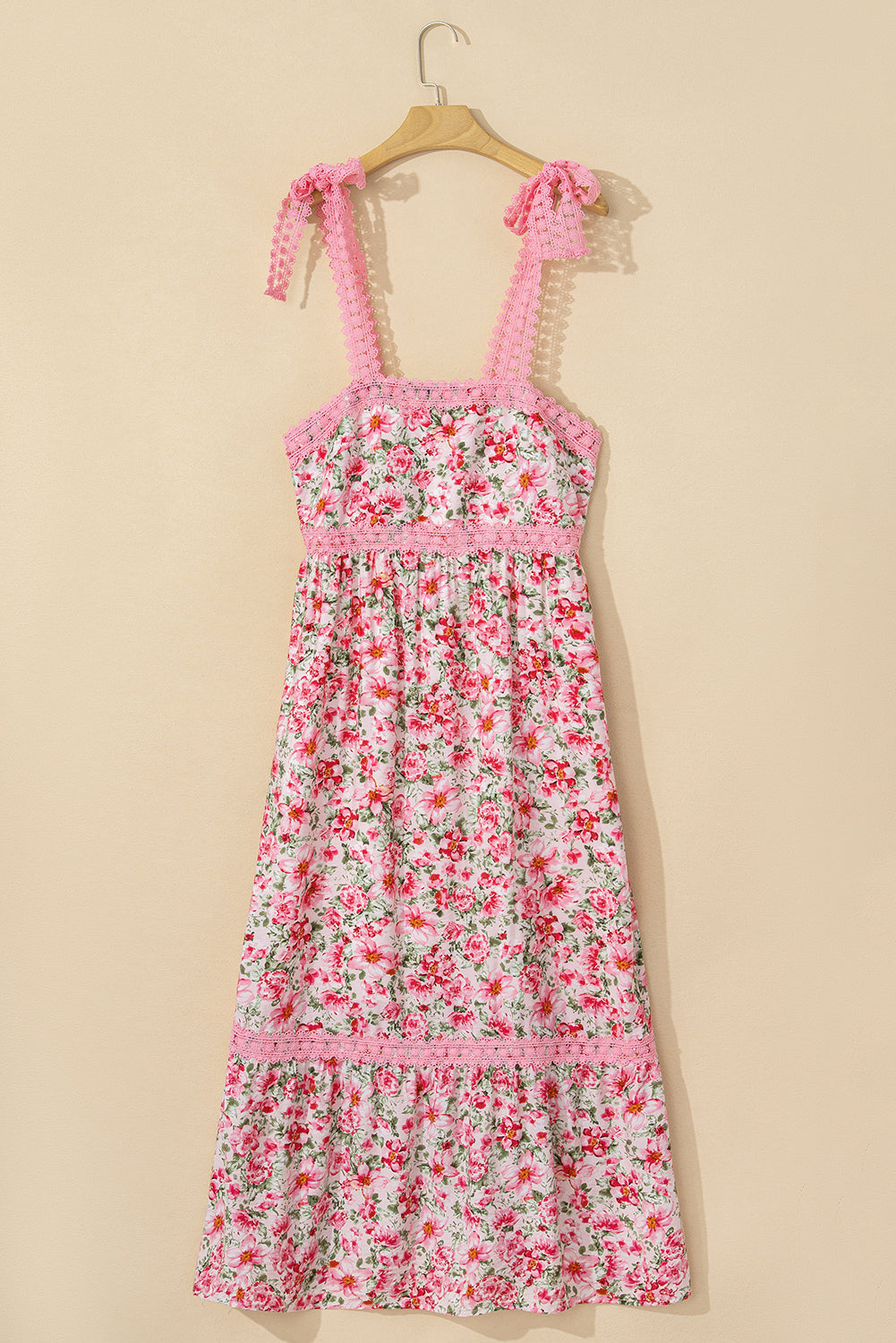 Pink Floral Lace Tied Strap Empire Waist Maxi Dress Big Juicy Fashion Pink Floral Lace Tied Strap Empire Waist Maxi Dress Big Juicy Fashion