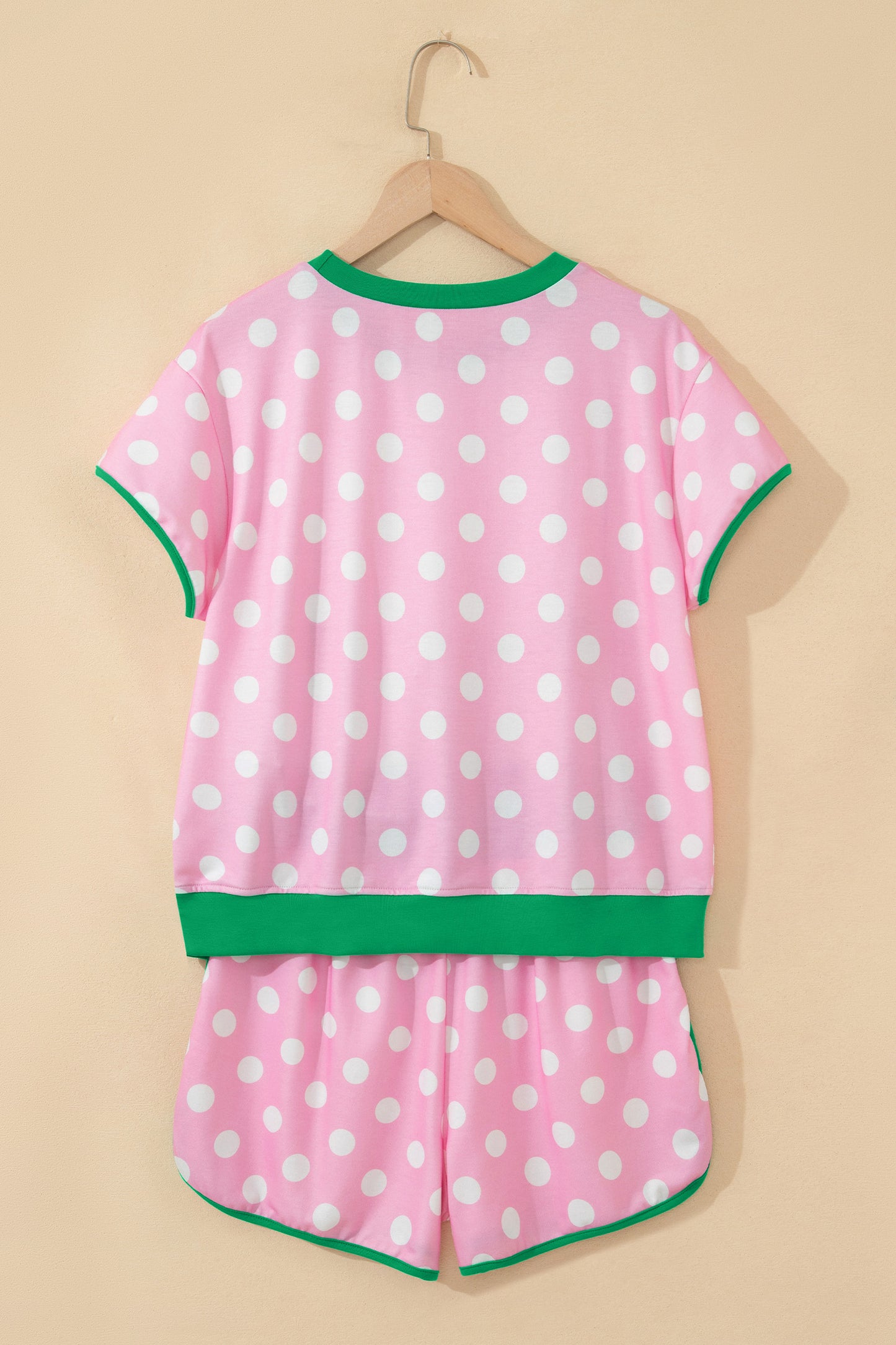 Sky Blue Polka Dot Contrast Edge Casual Short Set
