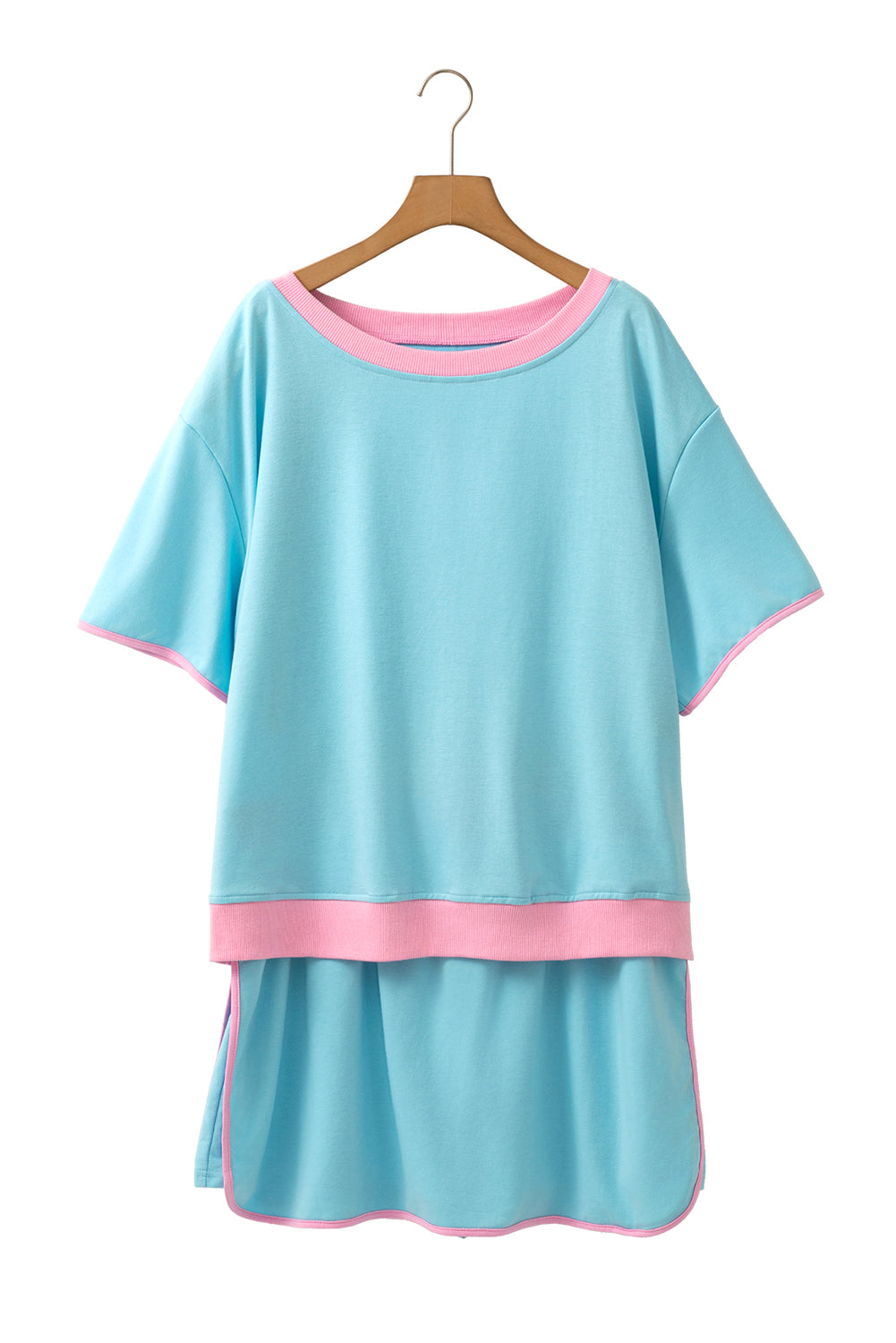 Turquoise Plus Size Contrast Trim T Shirt and Skort Two Piece Set