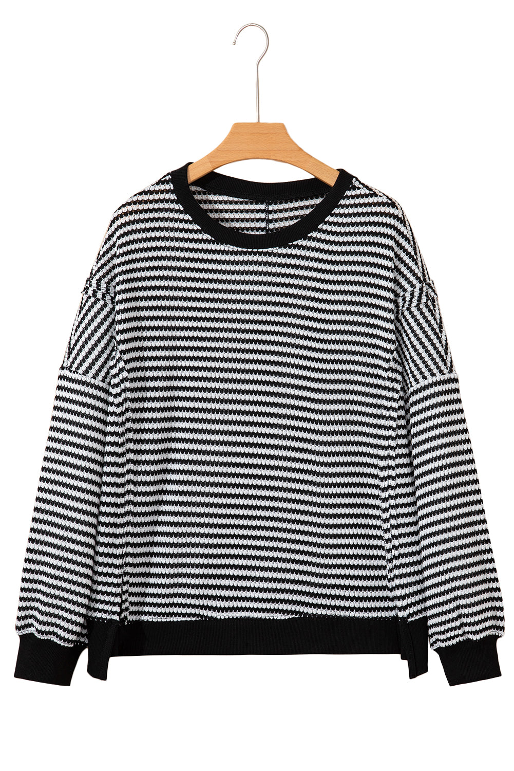 Red Stripe Ribbed Trim Drop Shoulder Long Sleeve Oversized Top