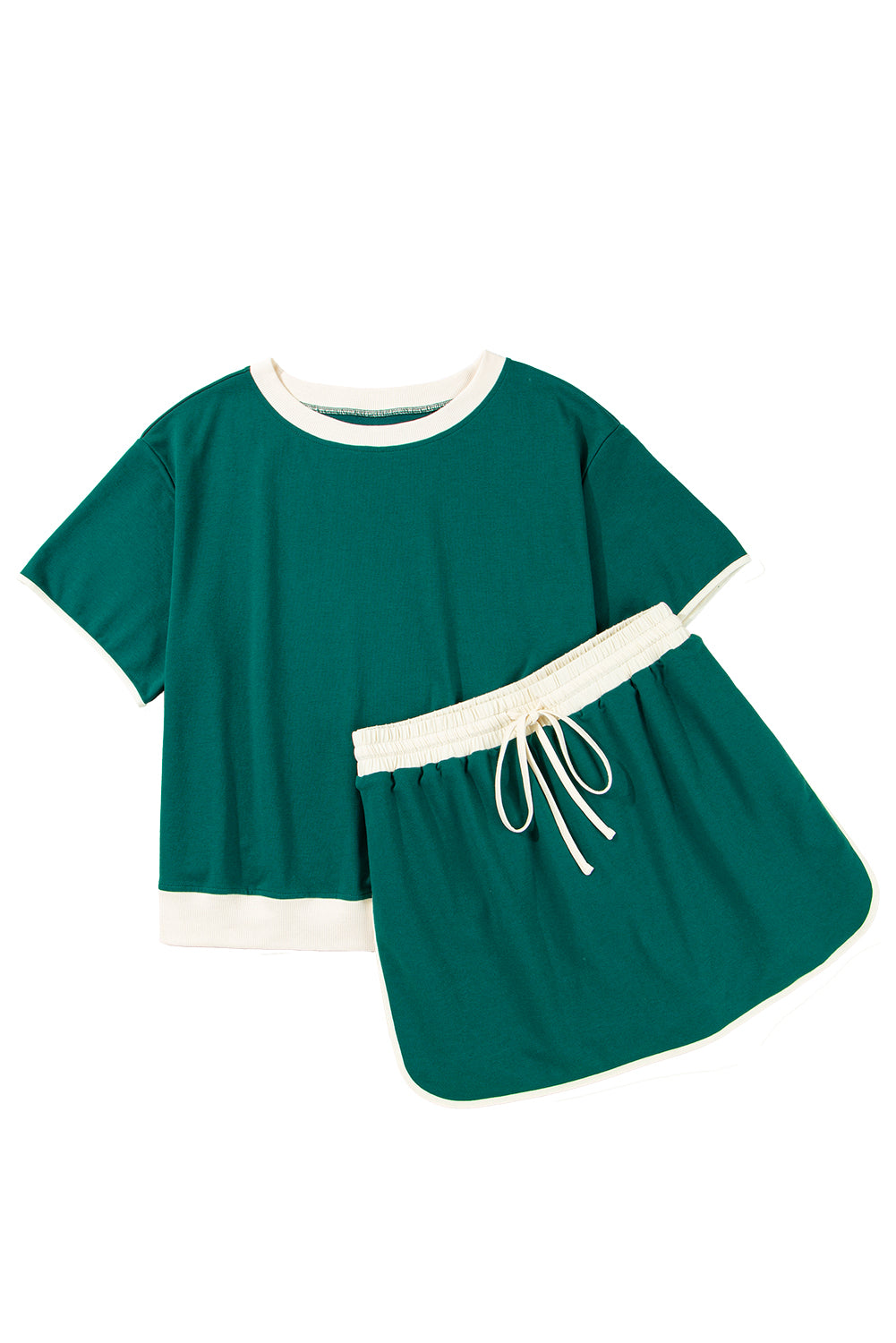 Turquoise Plus Size Contrast Trim T Shirt and Skort Two Piece Set