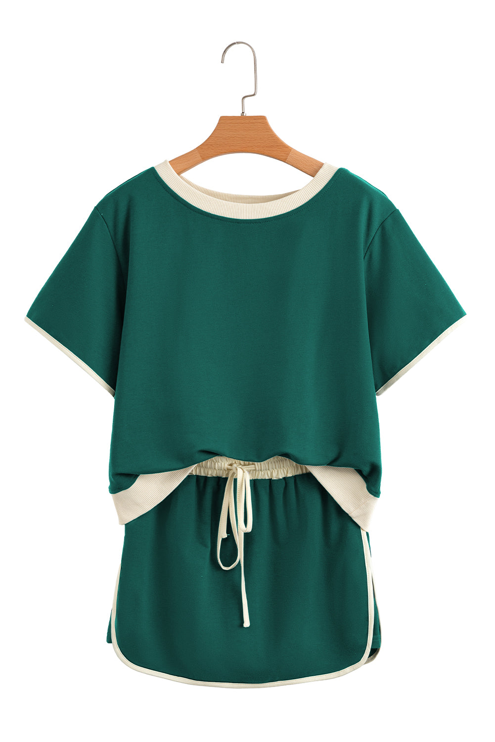 Moonlight Jade Colorblock Edge Drop Shoulder T Shirt and Skort 2Pcs Set