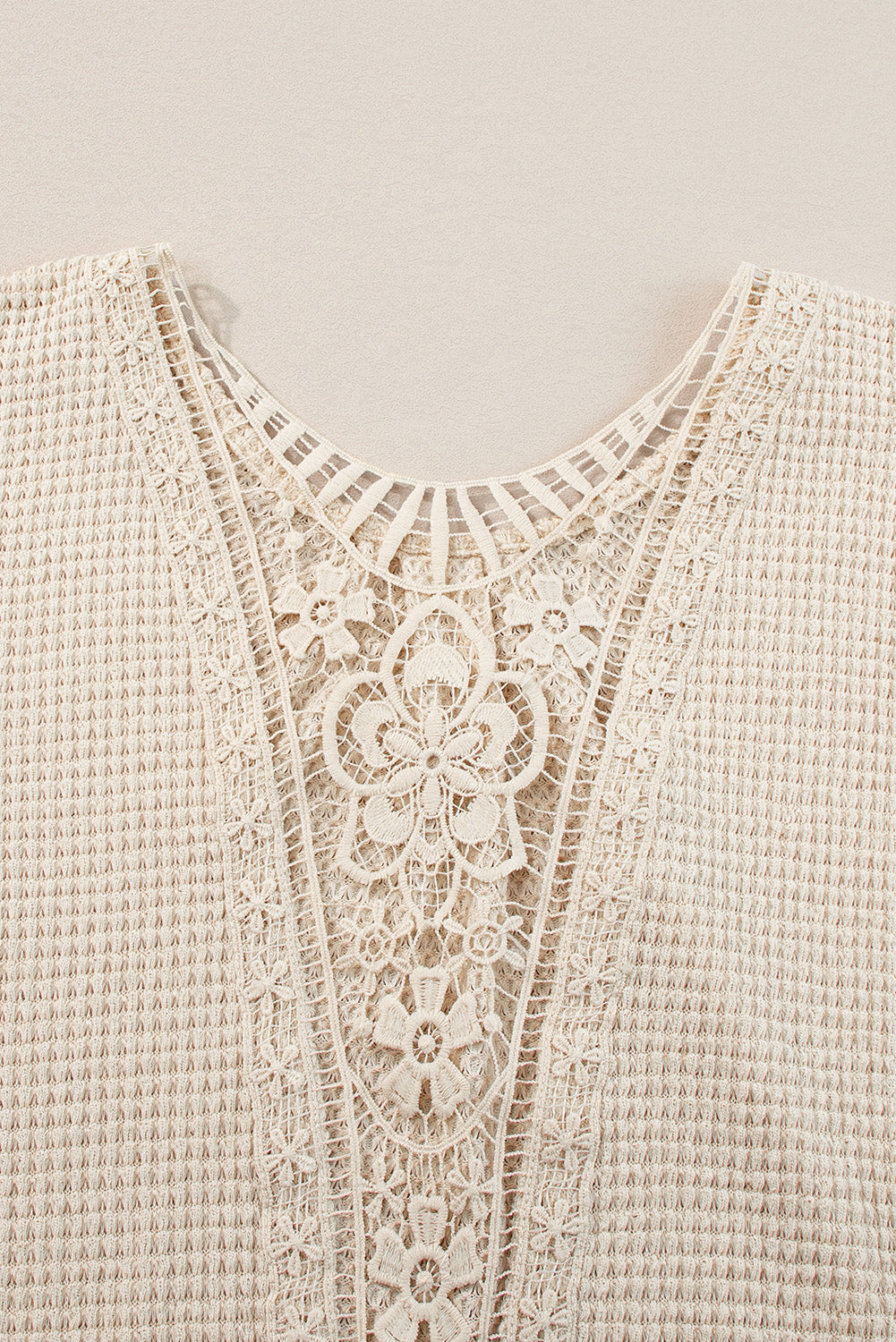 Oatmeal Lace Back Waffle Textured T-shirt