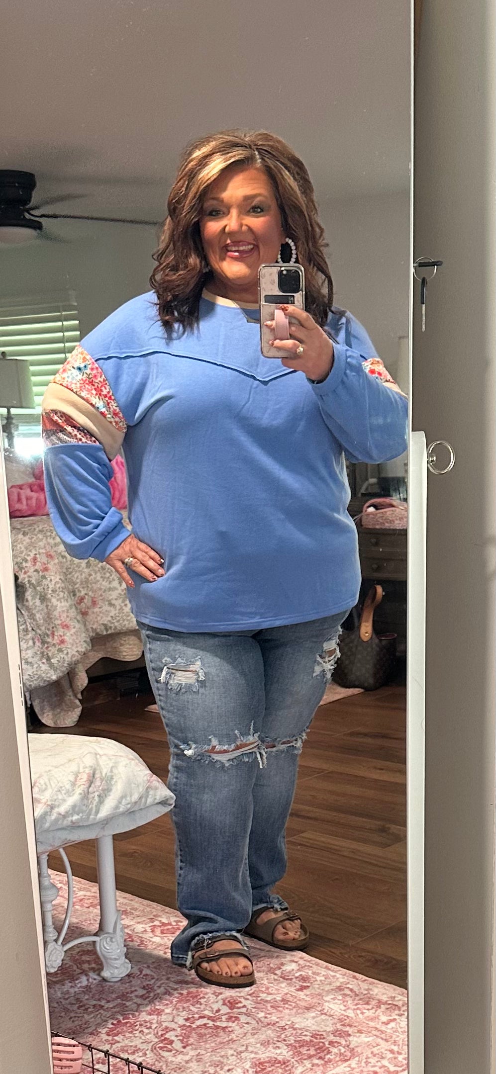 Khaki Exposed Seam Floral Mixed Patchwork Plus Size Top