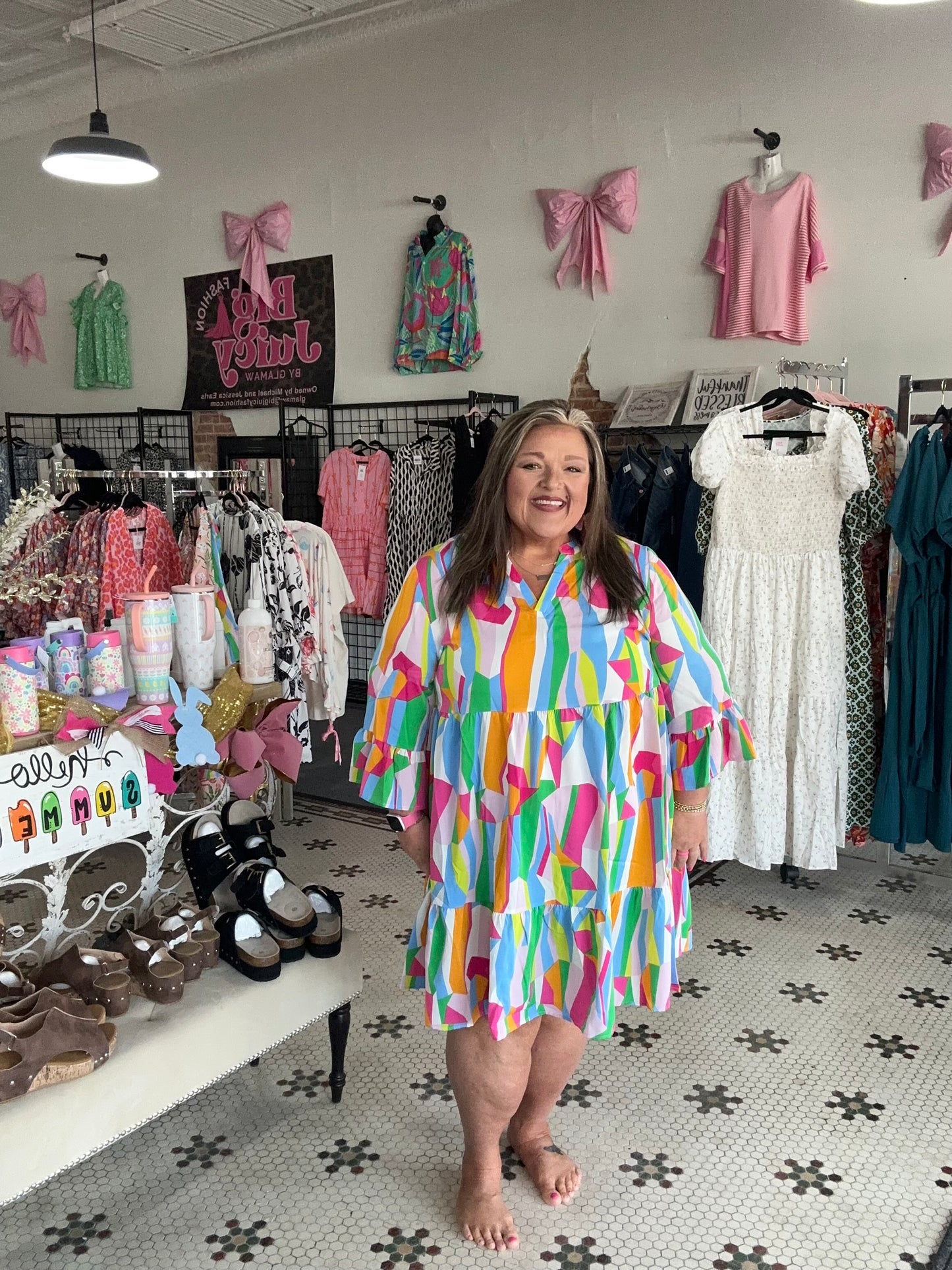 Multicolour Plus Size Vibrant Abstract Print Tiered Ruffle Mini Dress