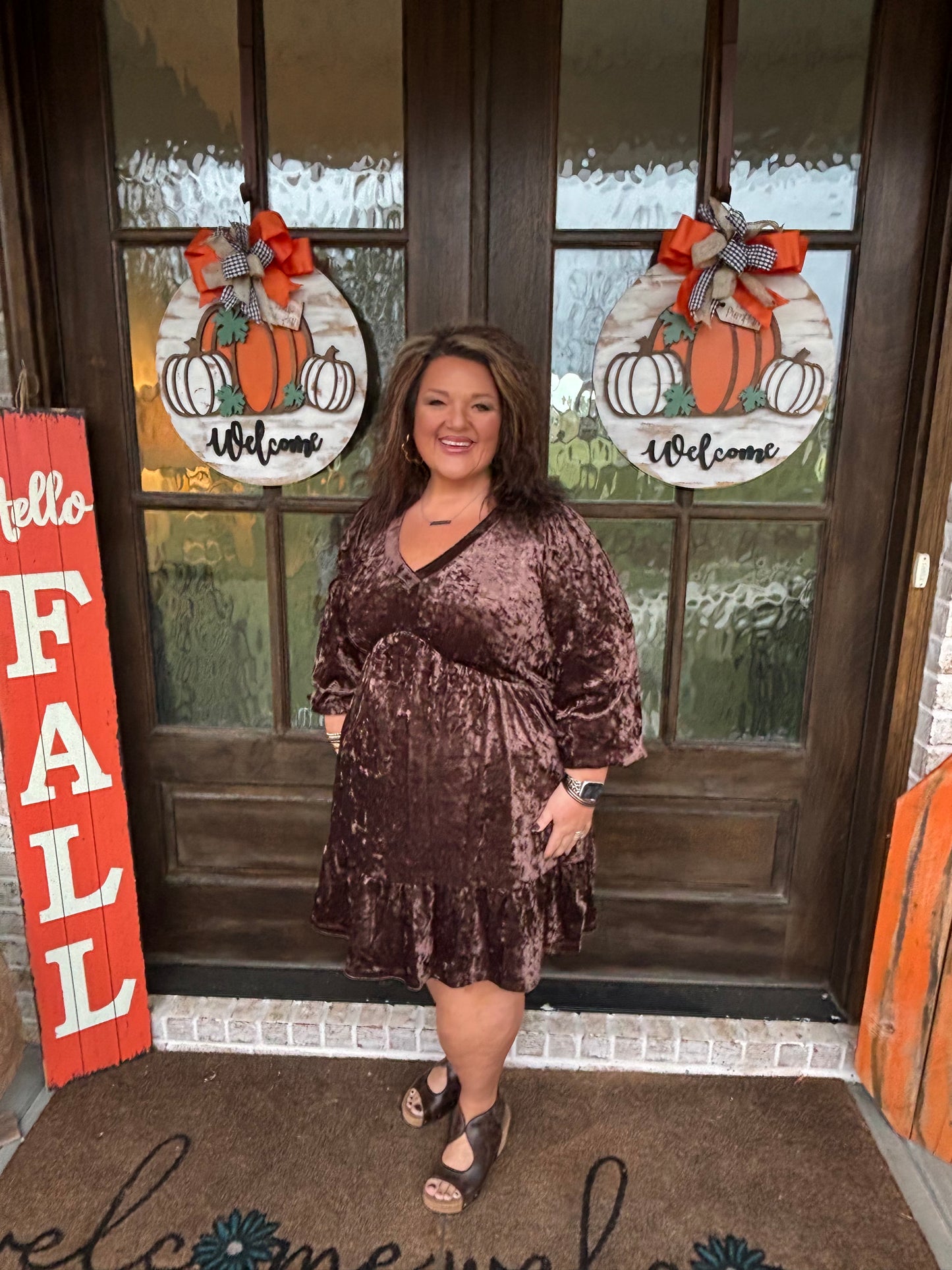 Jungle Green Plus Size Velvet Babydoll Mini Dress