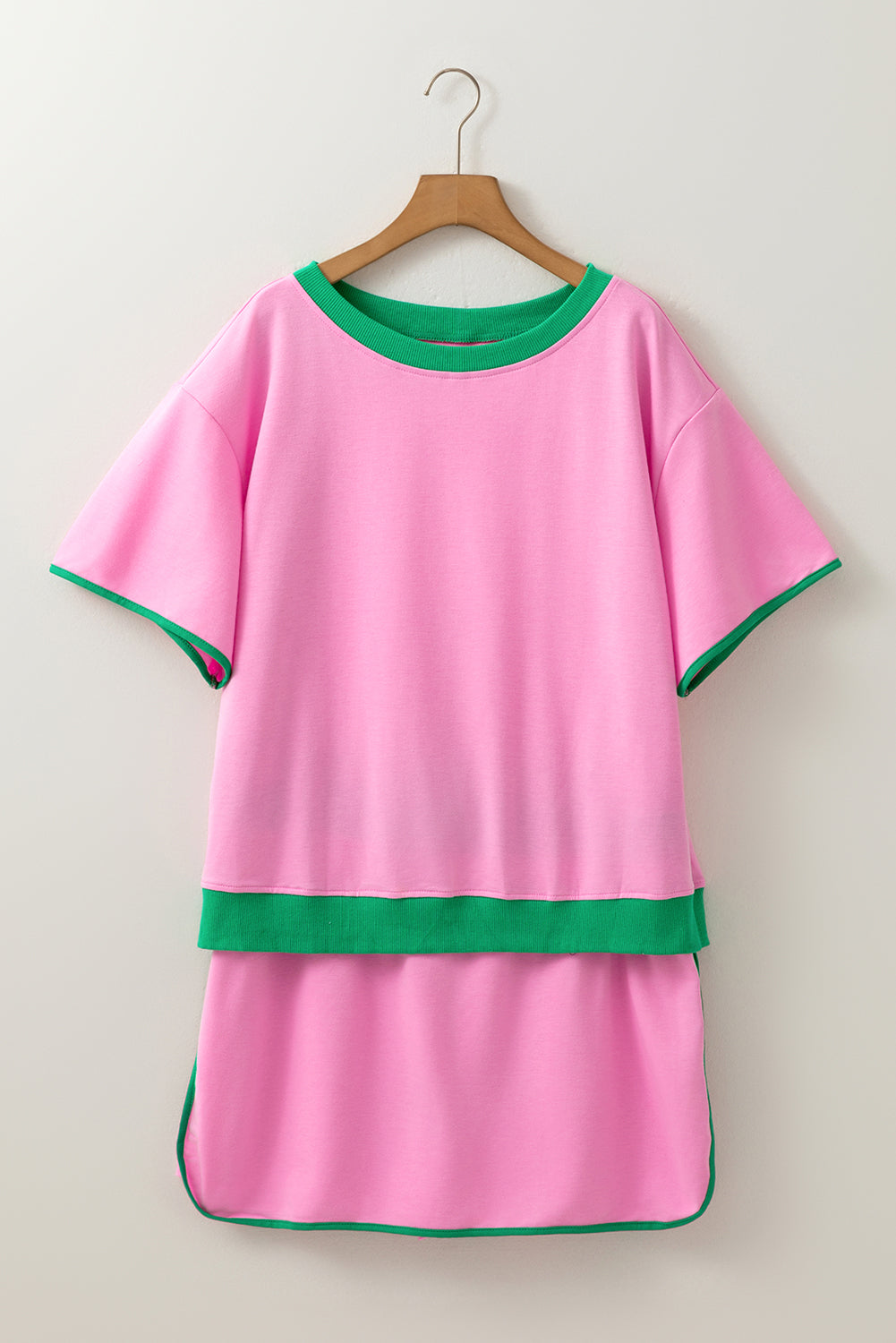 Turquoise Plus Size Contrast Trim T Shirt and Skort Two Piece Set