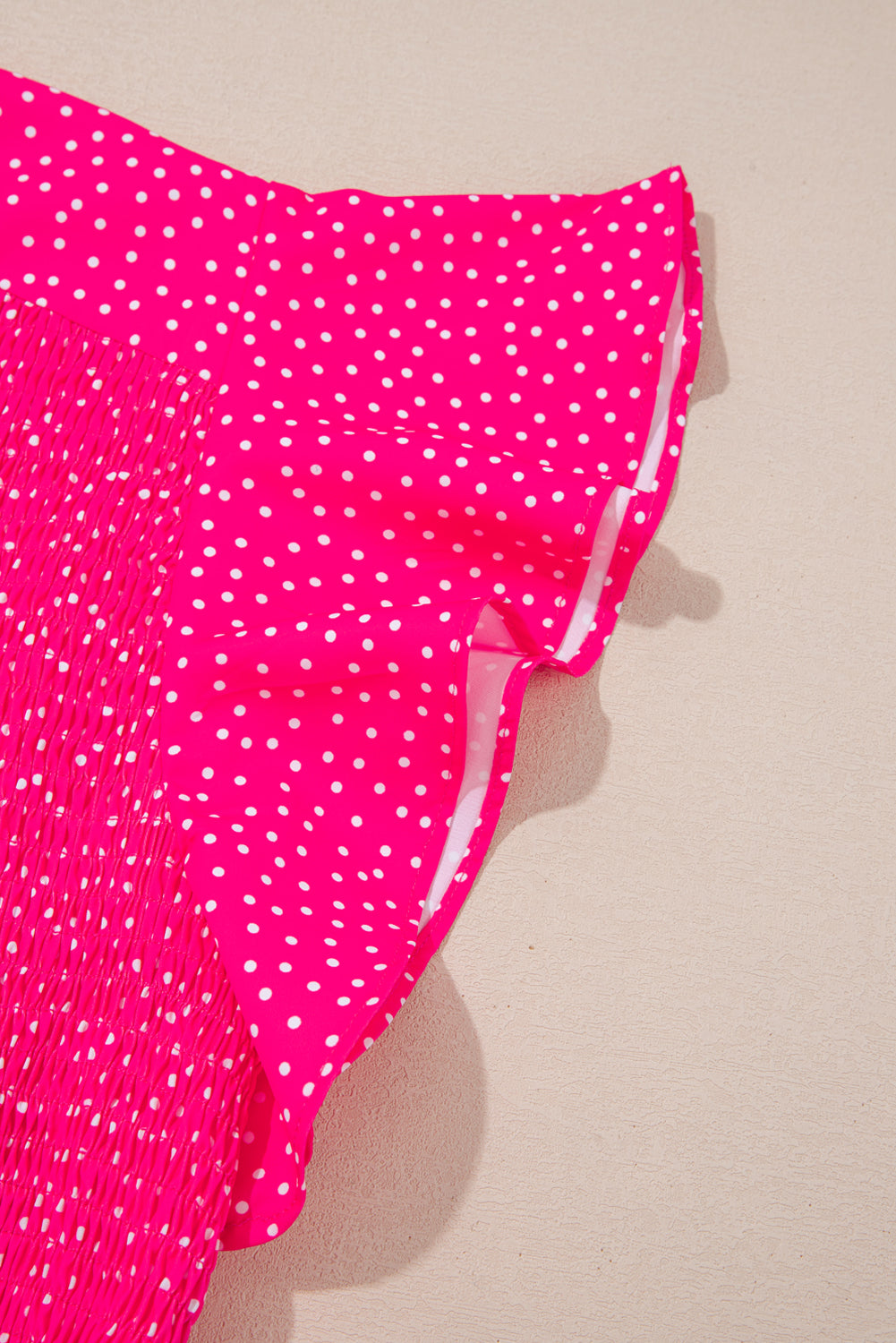 Rose Polka Dot Print Ruffle Smocked High Waist Plus Midi Dress