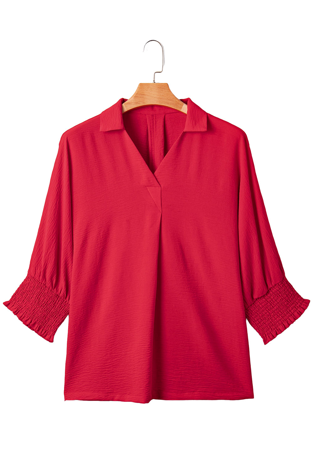 Fiery Red Plus Size Shirred Cuff Dolman Oversized Tunic Blouse