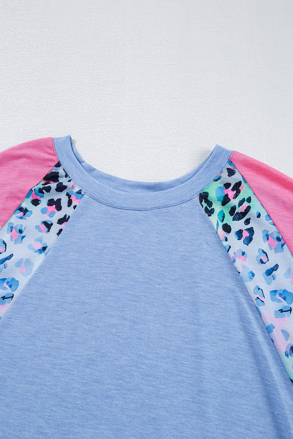 Sky Blue Leopard Print Colorblock Plus Size T Shirt **SHIPS 3/17**