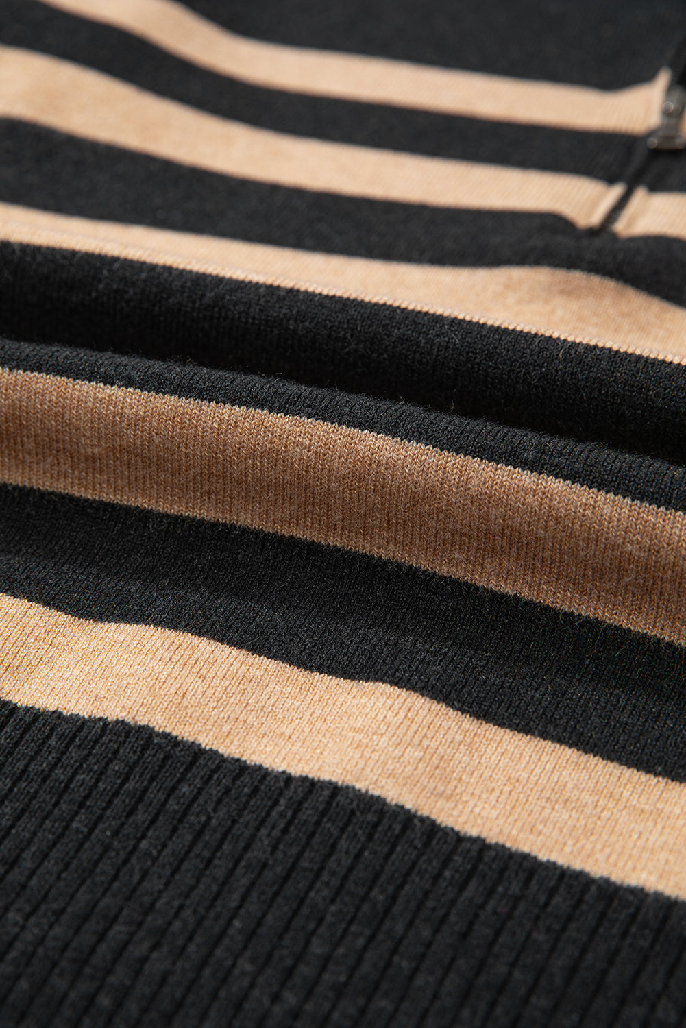 Green Striped Collared Quarter Zip Oversized Sweater