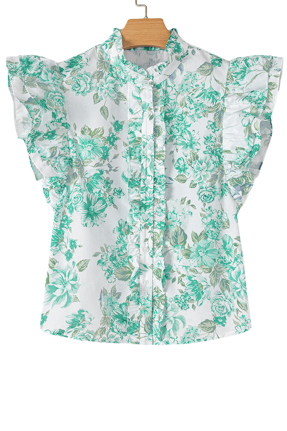 Spring Floral Print Ruffle Sleeve Frill Shirt