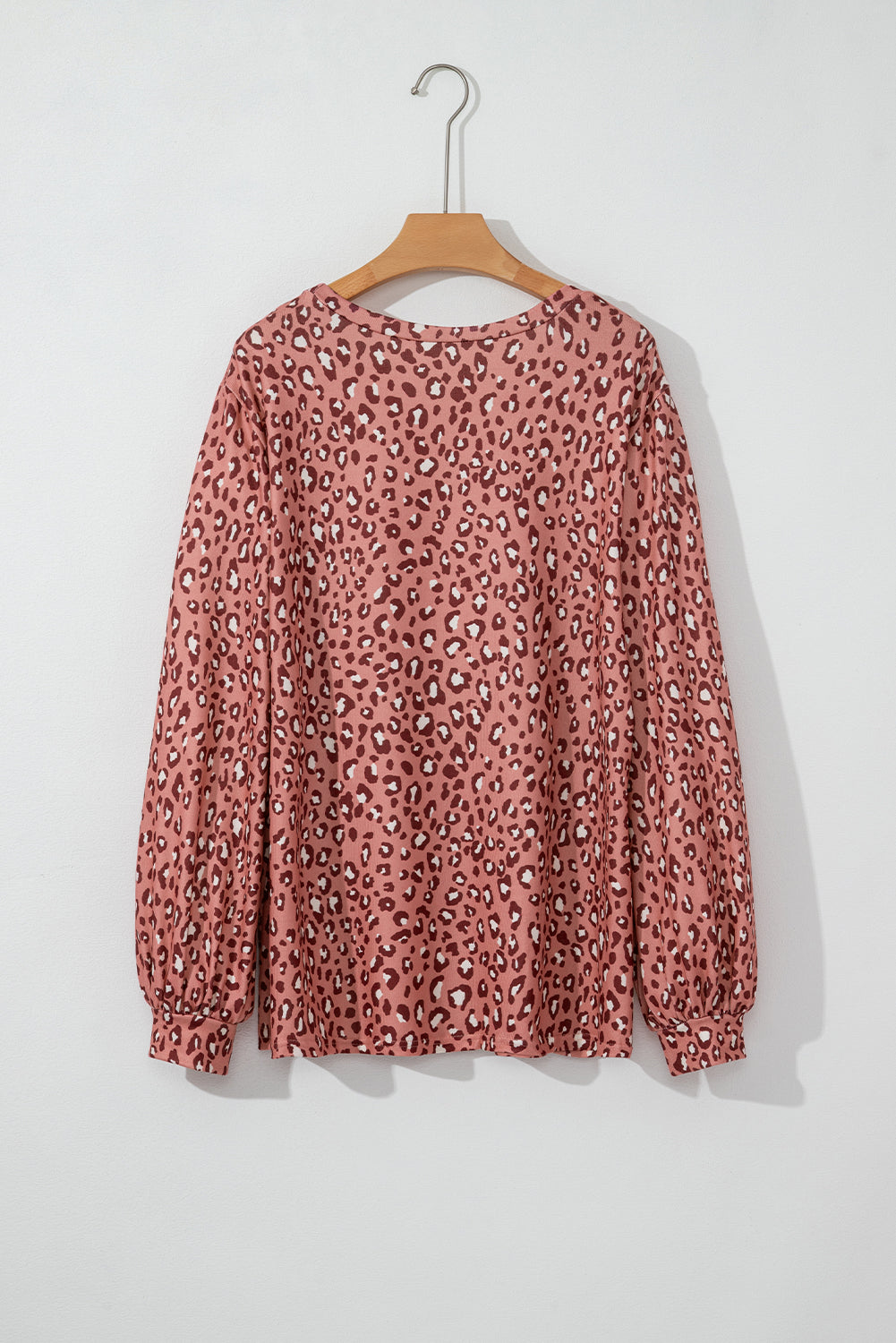 Leopard Print Long Sleeve Ruffled Babydoll Plus Size Blouse