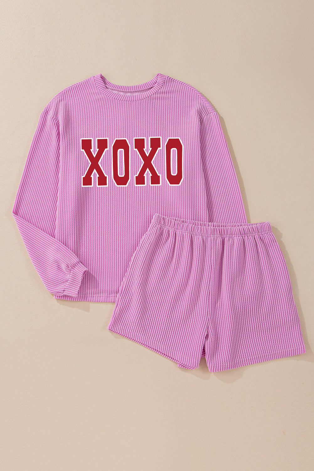 Phalaenopsis XOXO Printed Corded Long Sleeve Top and Shorts Set