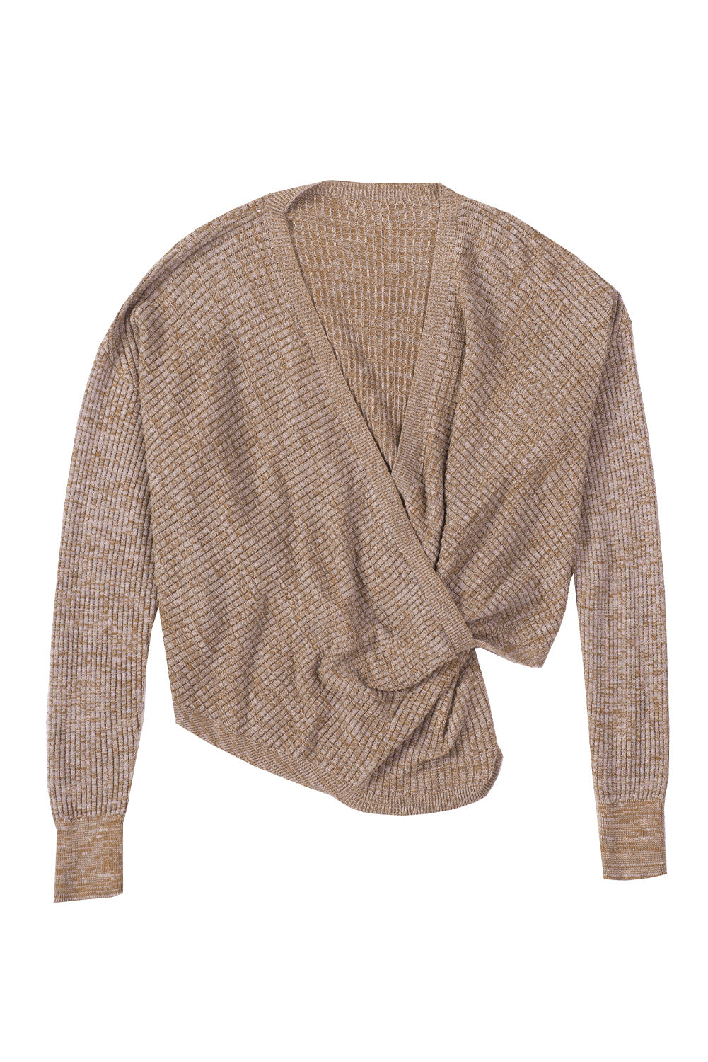 Khaki Wrap V Neck Waffle Sweater