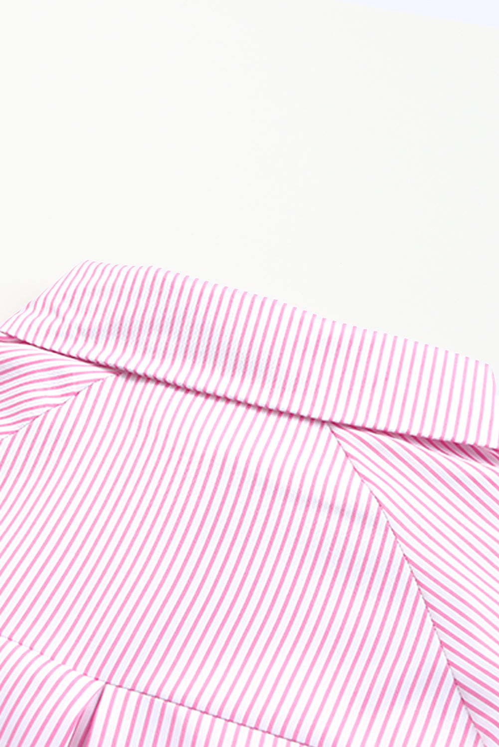 Pink Striped Casual Shirred Cuffs Shirt