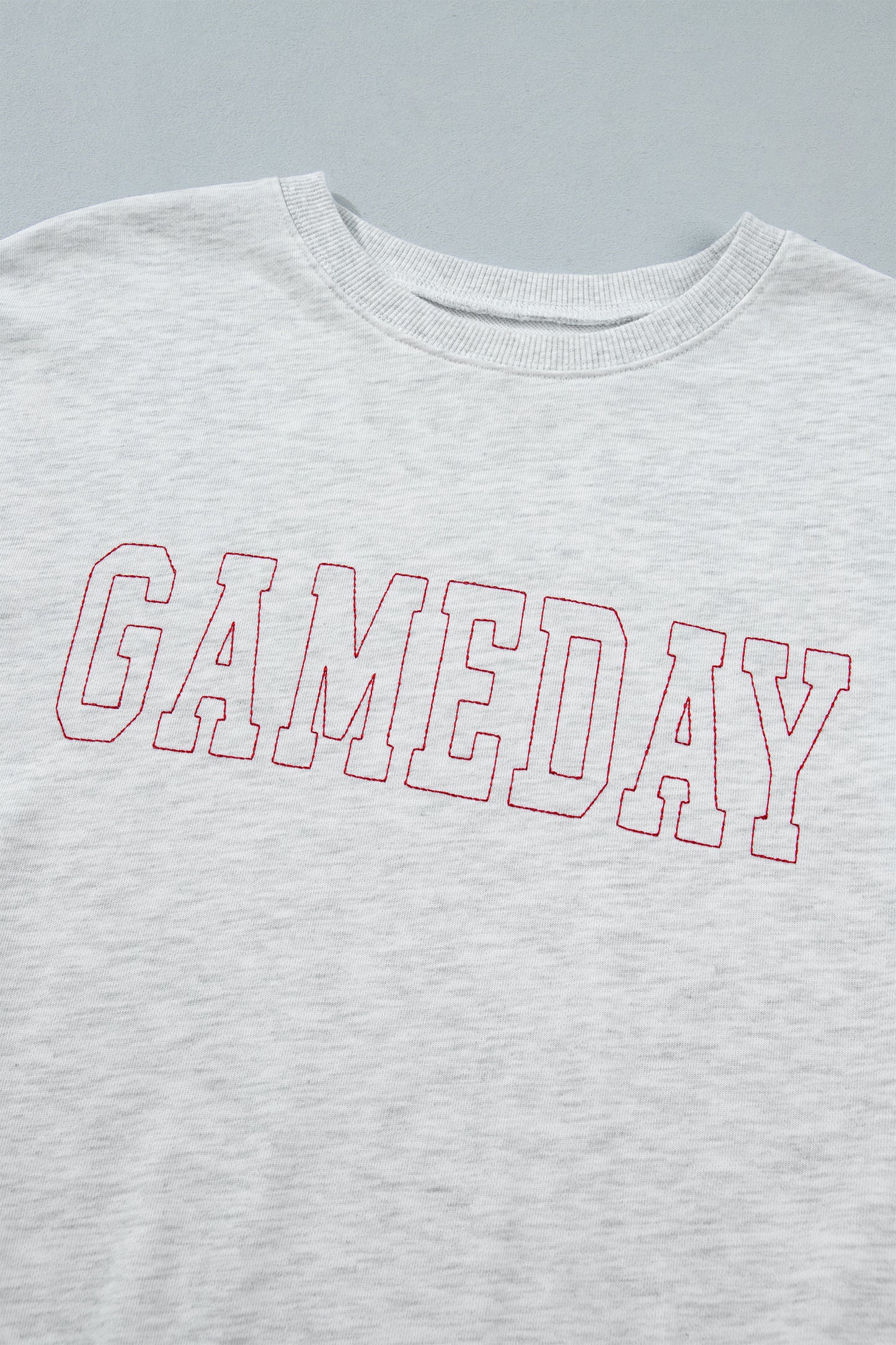 Light Grey Game Day Letter Embroidery Long Sleeve Round Neck Sweatshirt