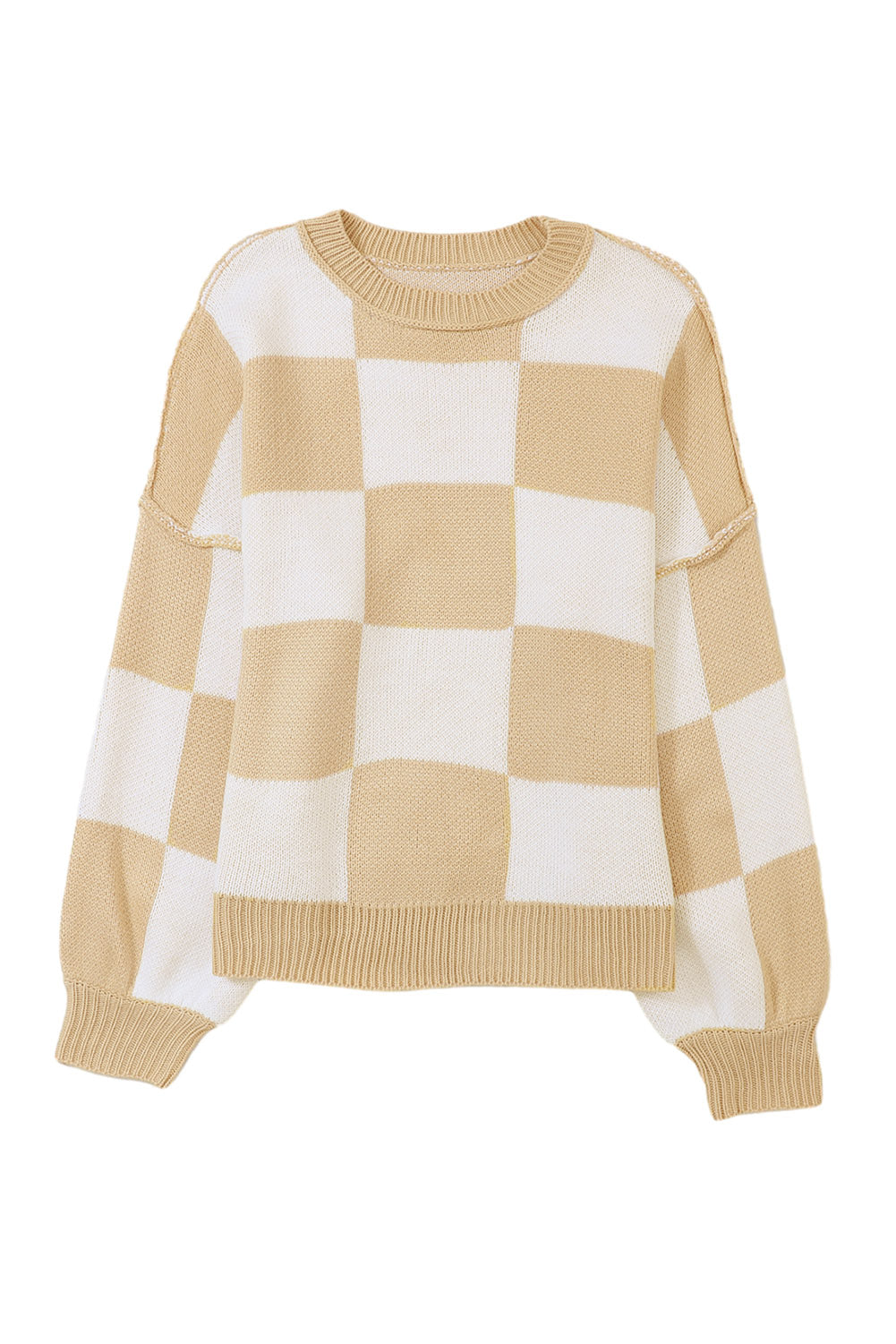 Rose Checkered Bishop Sleeve Pullover Sweater