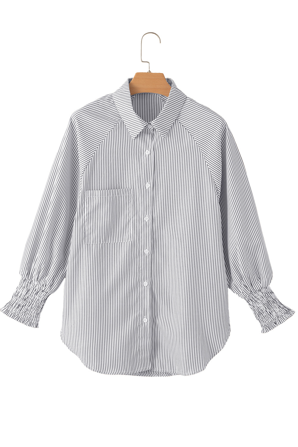 Stripe Striped Casual Shirred Cuffs Shirt