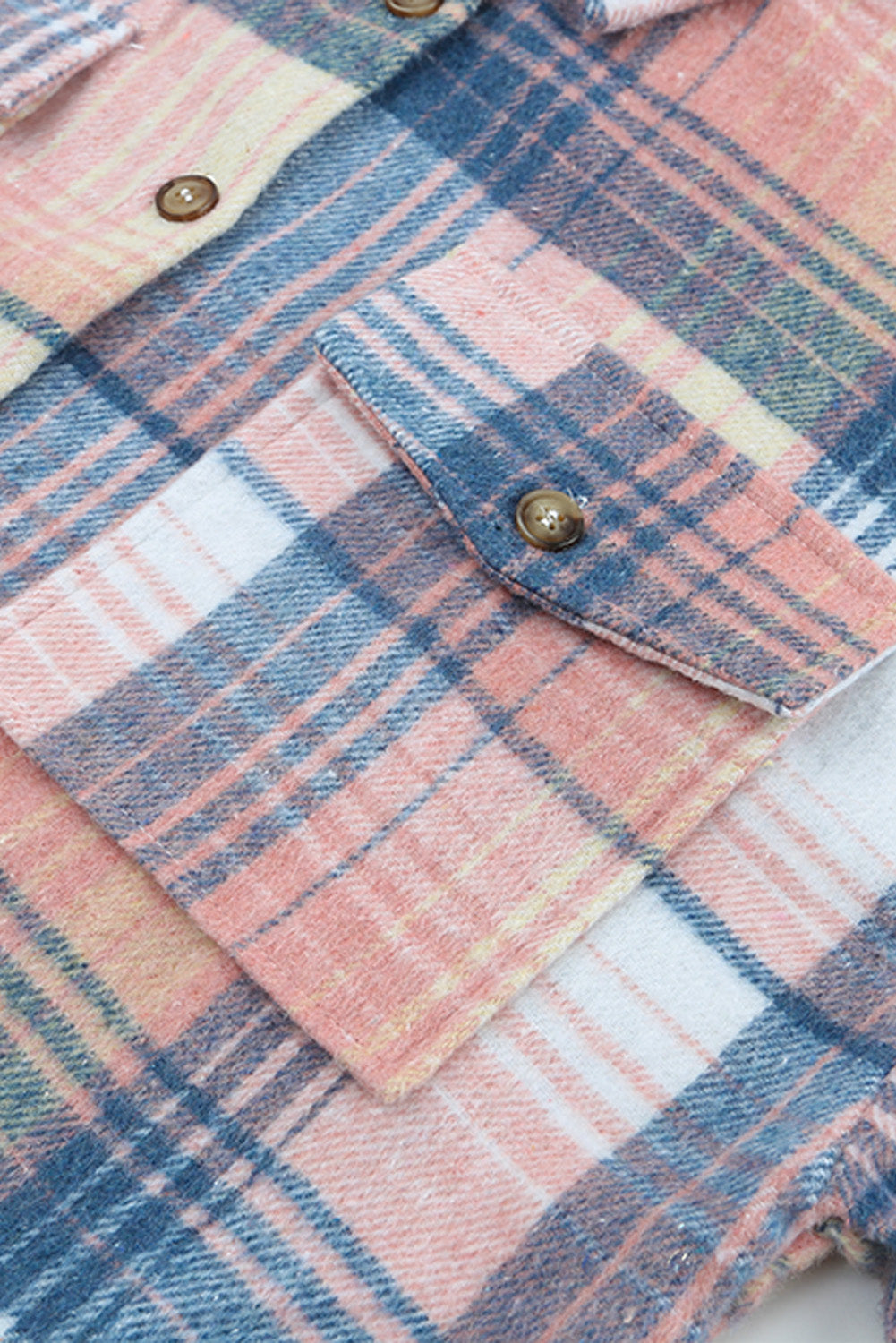 Pink & Grey Plaid Button Up Collared Flannel Shacket