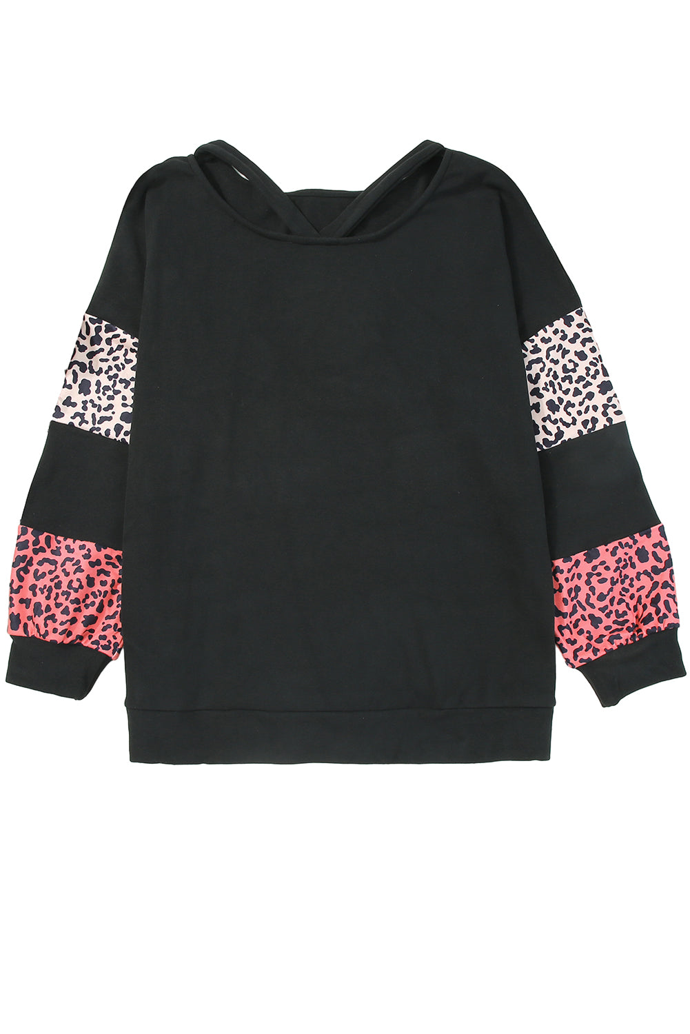 Black Plus Size Leopard Patchwork Strappy Neck Top