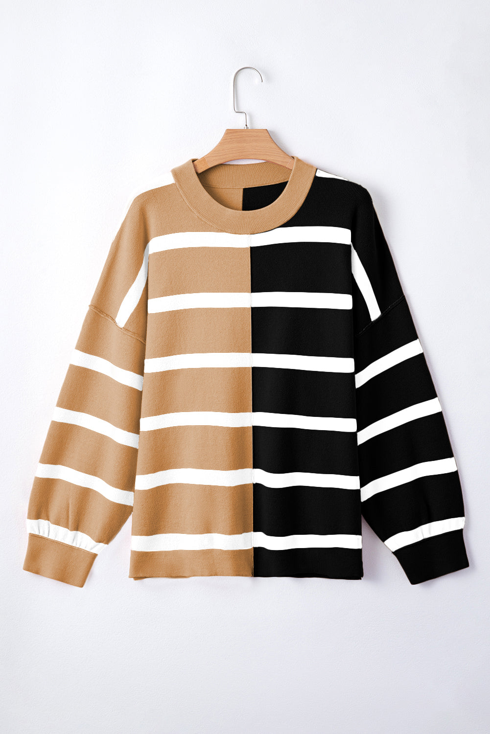 Khaki Stripe Exposed Seam Loose Sweatshirts