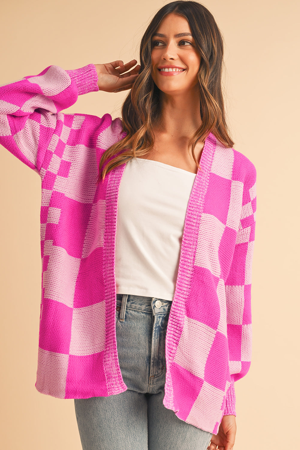 Pink Checkered Cardigan