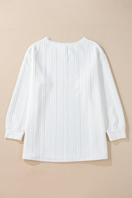 White Textured Loose Plus Size Long Sleeve Top