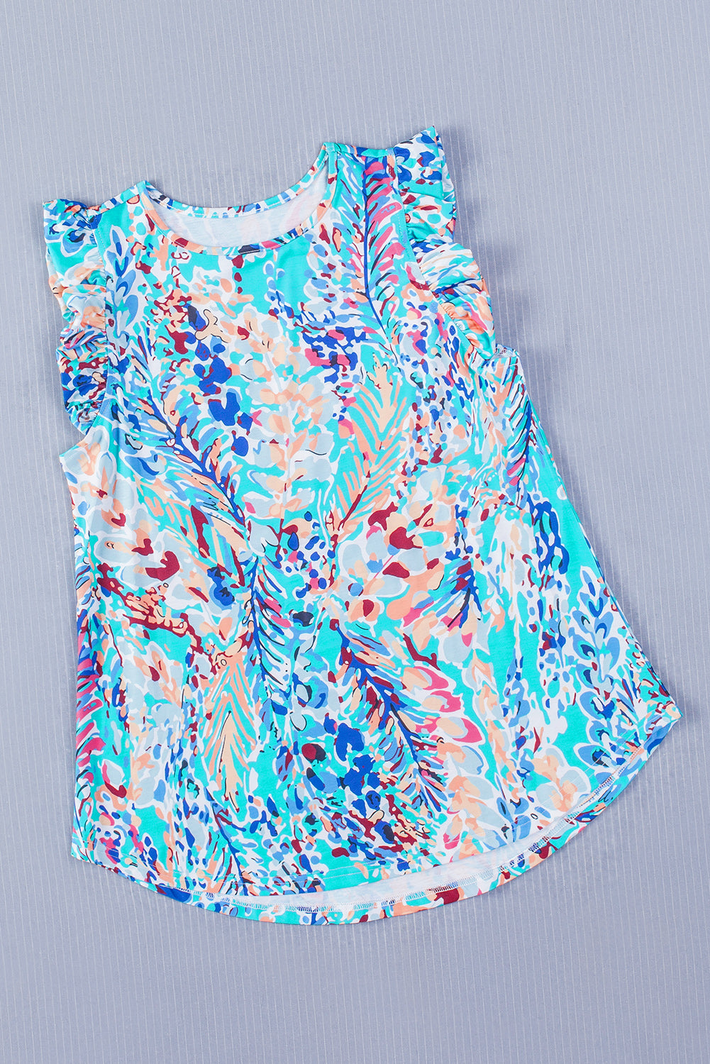 Boho Abstract Print Ruffle Babydoll Sleeveless Shirt