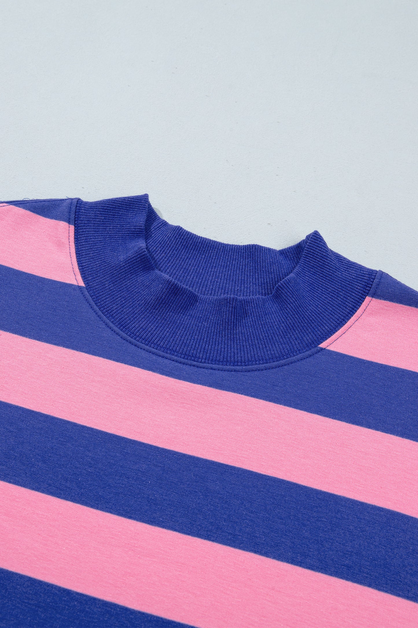 Rose Stripe Colorblock Mock Neck Relaxed Sweatshirt
