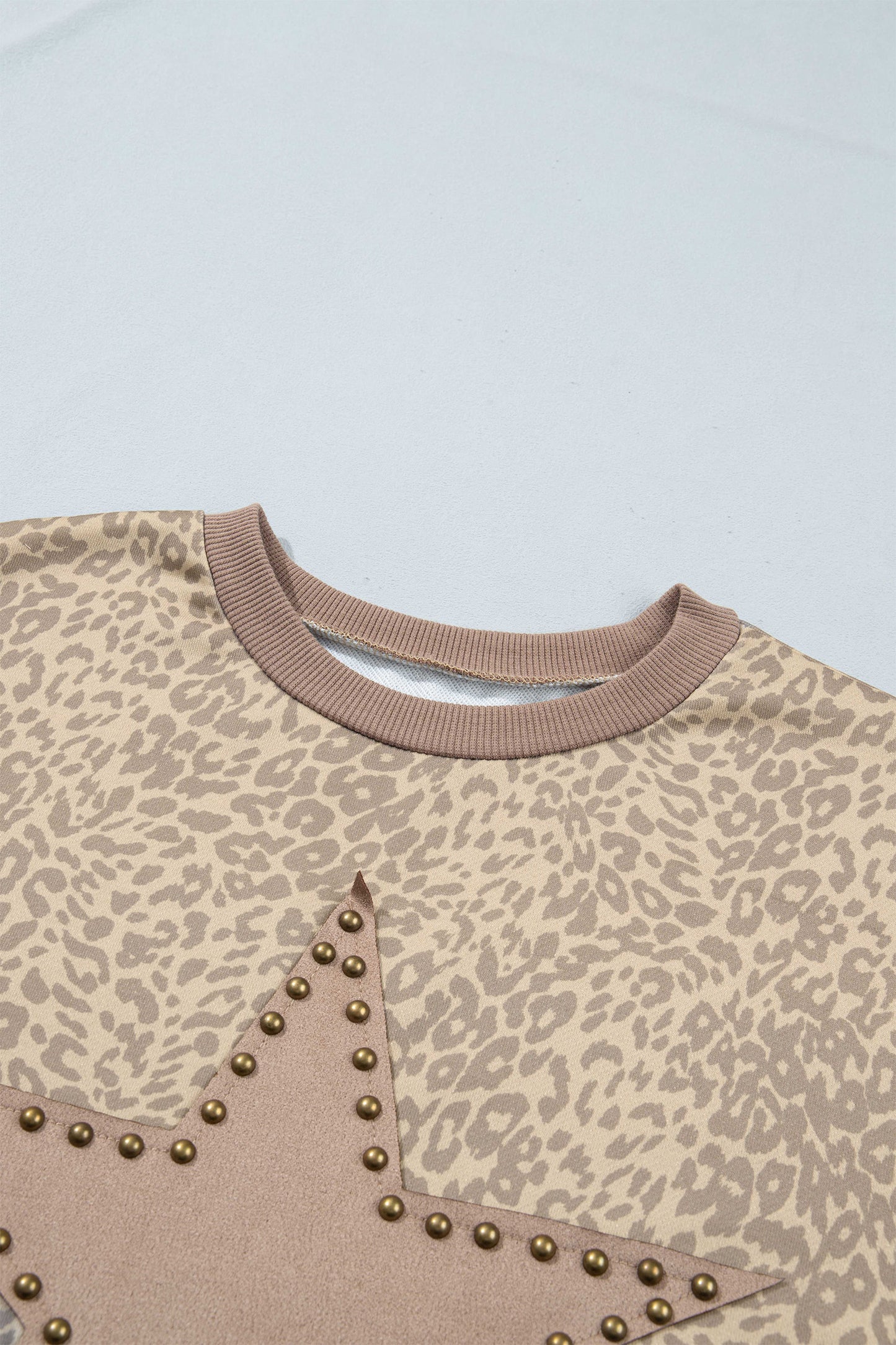 Khaki Leopard Star Print Long Sleeve Loose Casual Two Piece Pants Set