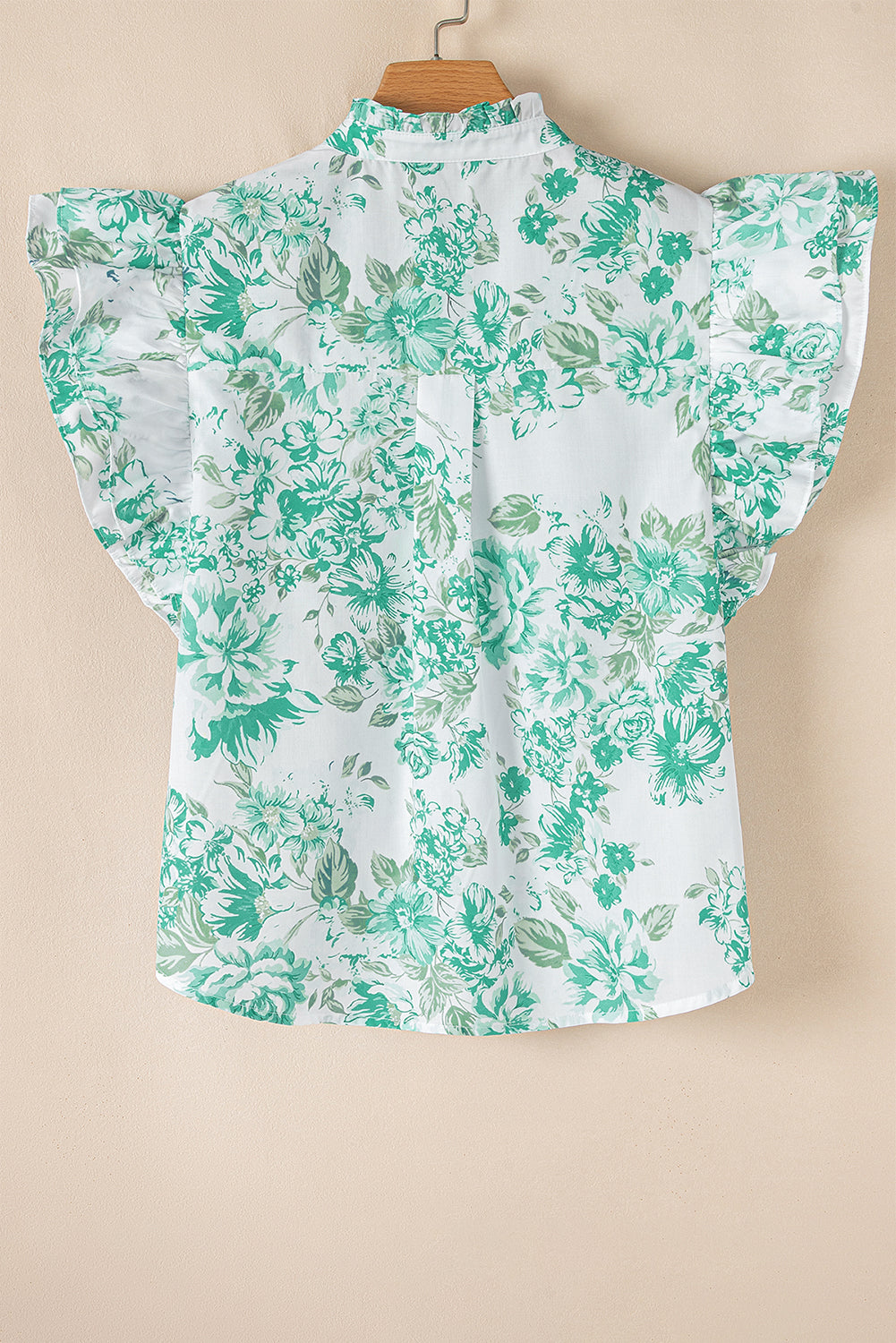 Spring Floral Print Ruffle Sleeve Frill Shirt