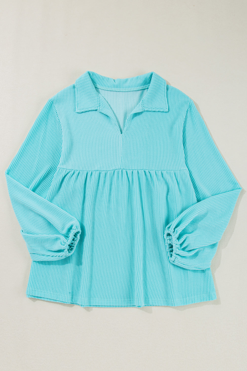 Turquoise Balloon Sleeve Corded Plus Babydoll Top