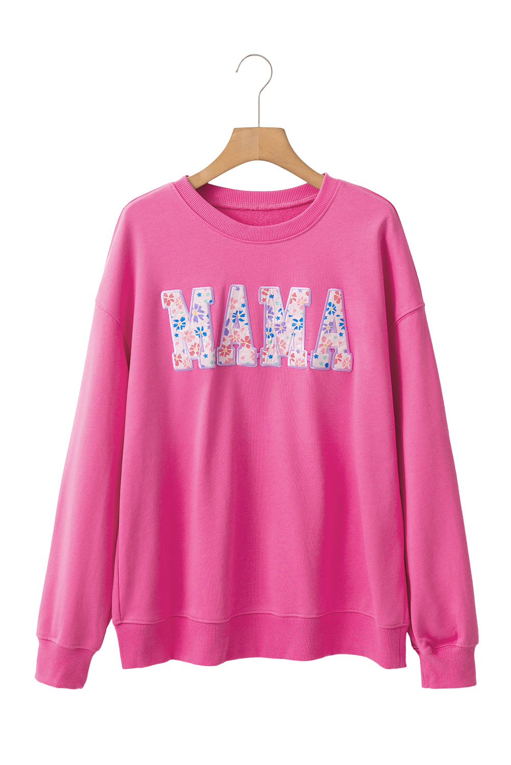 Rose Red Floral MAMA Embroidered Graphic Pullover Sweatshirt