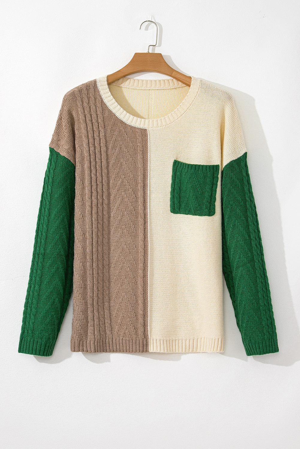 Mist Green Colorblock Plus Size Drop Shoulder Sweater