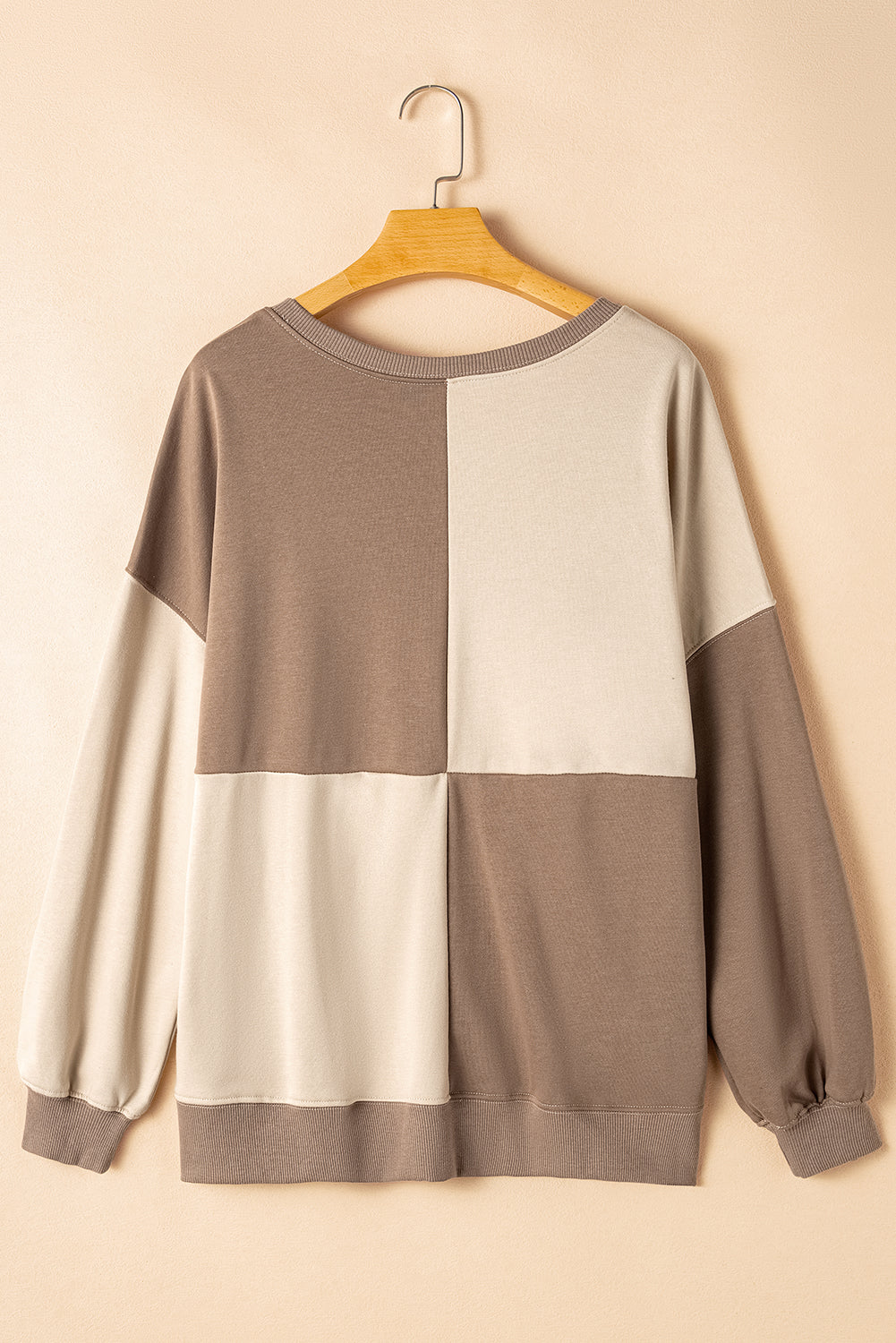 Pink Colorblock High Low Loose Henley Sweatshirt