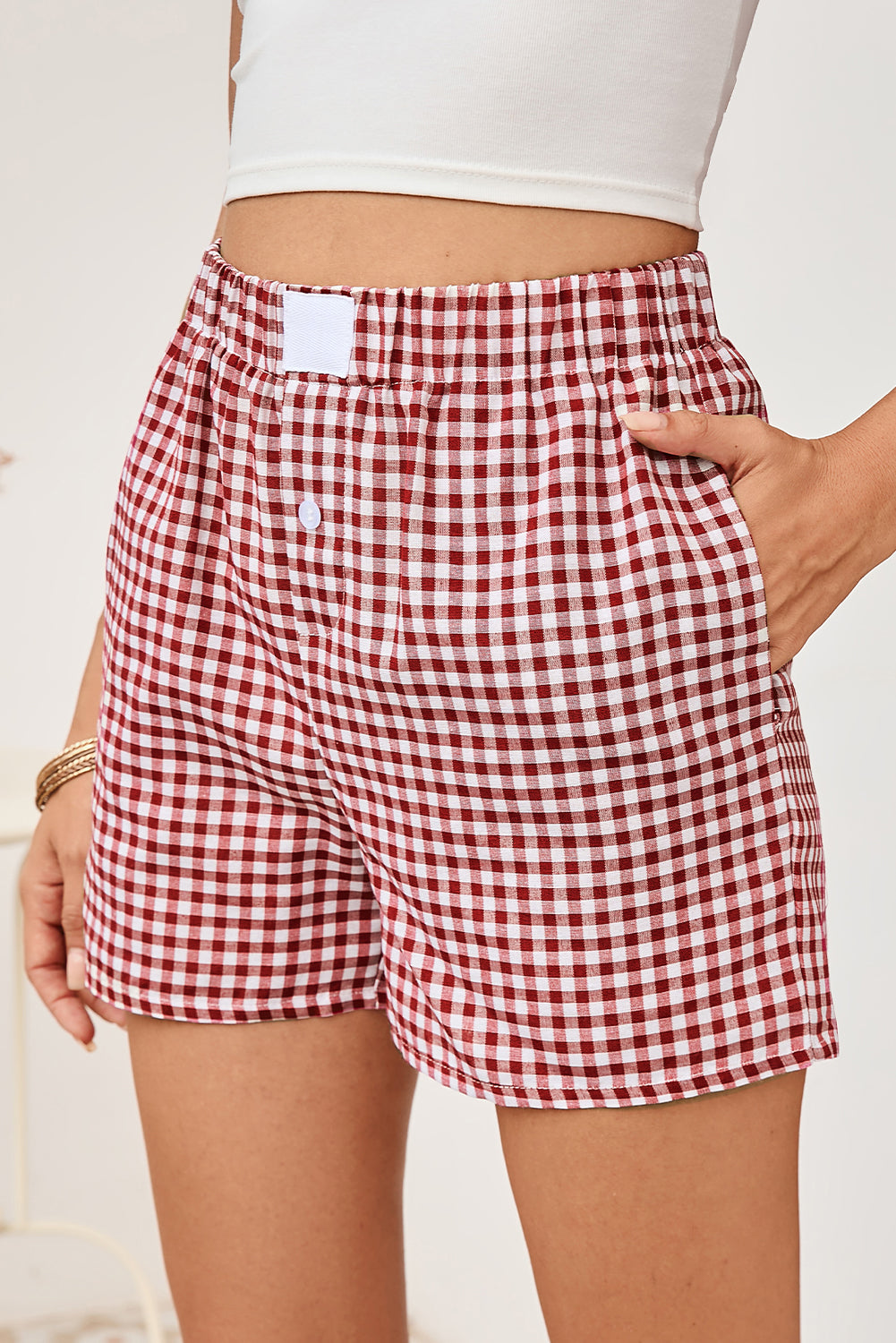 Vintage Plaid Print High Waisted Loose Wide Leg Shorts