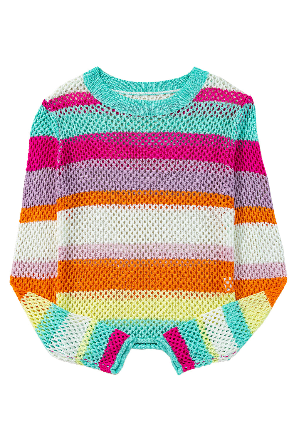 Rose Red Colorblock Striped Hollow Knitted Top