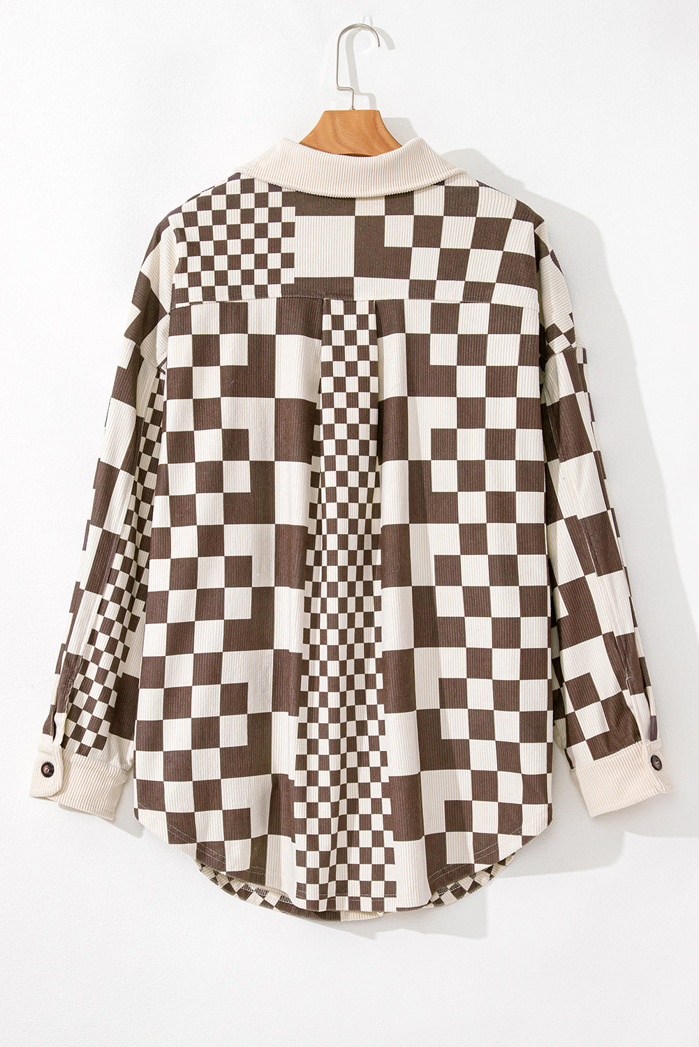 Brown Checkered Print Corduroy Plus Size Shacket