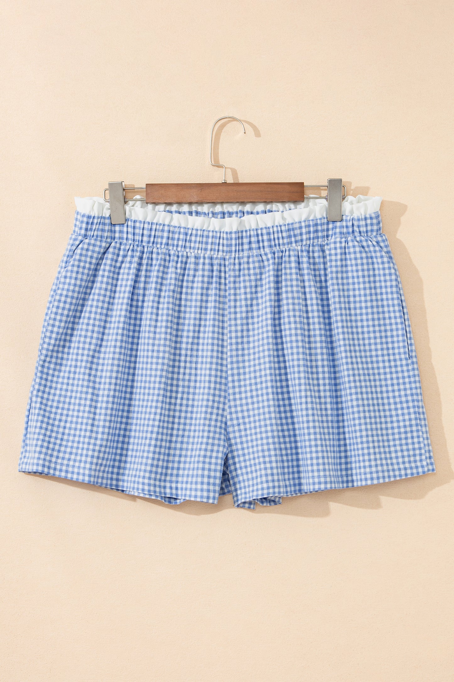 Black Contrast Trim Plaid Print Plus Size Shorts