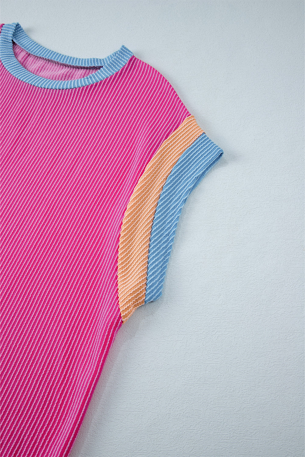 Bright Pink Ribbed Colorblock Plus Shorts Set