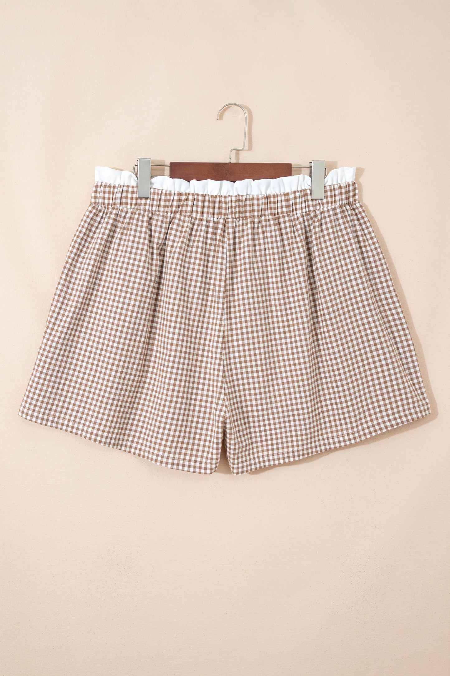 Black Contrast Trim Plaid Print Plus Size Shorts