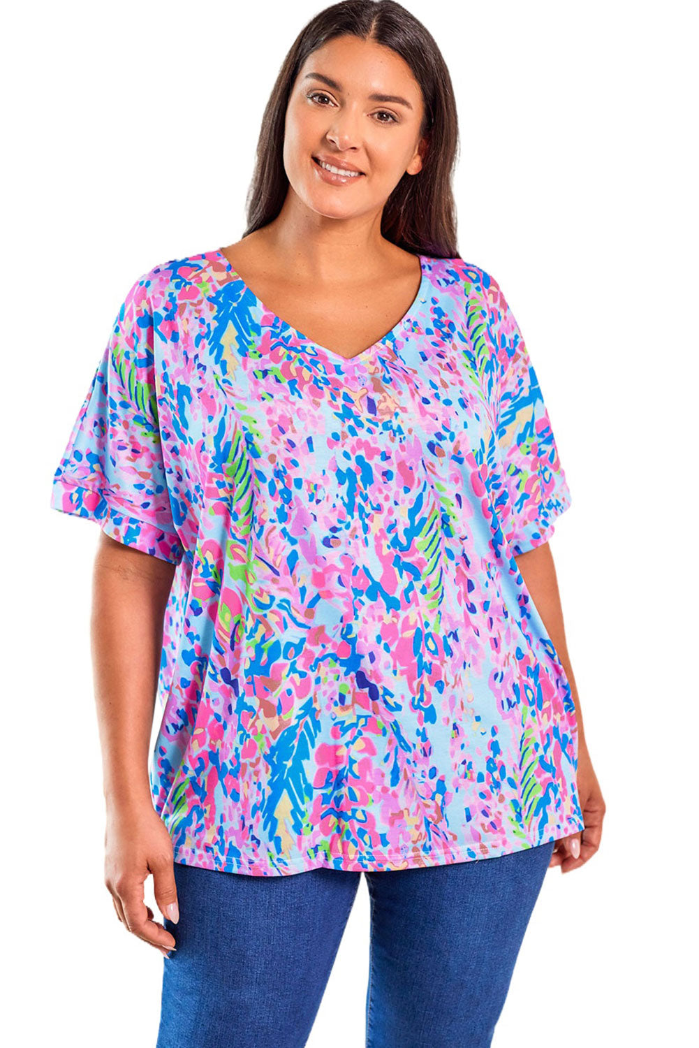 Plus Size Printed V Neck T-shirt