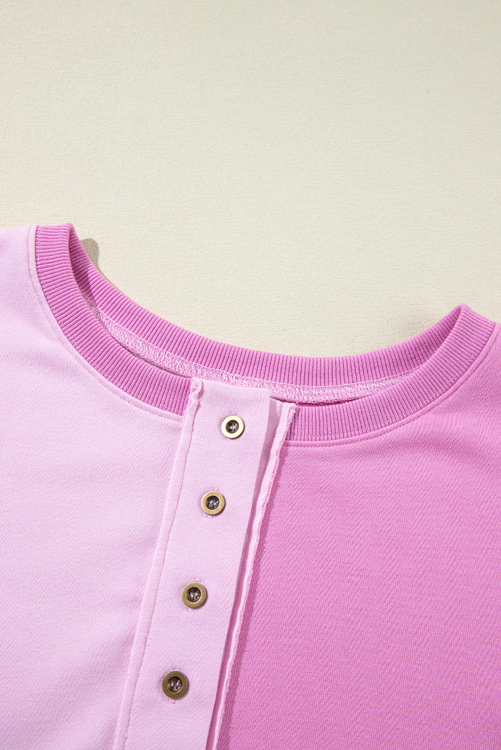 Pink Colorblock High Low Loose Henley Sweatshirt