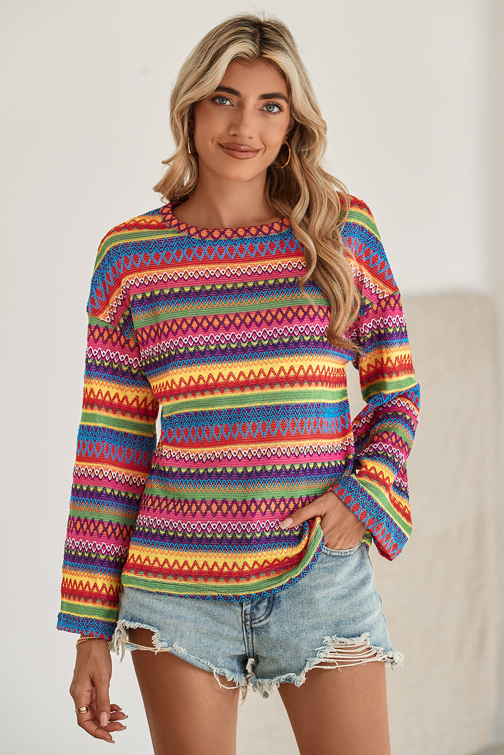 Multicolor Drop Shoulder Knit Top